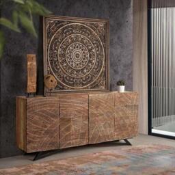 Karlstad Hand Carved Acacia Wood 4 Door Extra Large Sideboard - 200cm