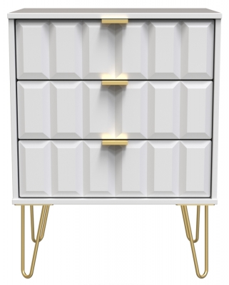 Cube White 3 Drawer Midi Chest with Gold Hairpin Legs - image 1