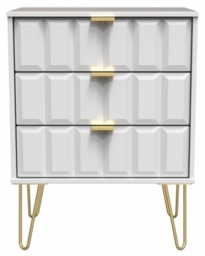 Cube White 3 Drawer Midi Chest with Gold Hairpin Legs - thumbnail 1