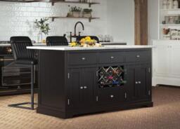 Black Kitchen Island with White Granite Top