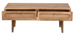 Clearance - Japandi Natural Mango Wood and Rattan 2 Drawer Coffee Table - thumbnail 3