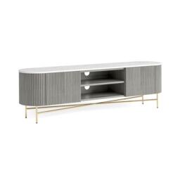 Isabella Grey TV Unit - 180cm Curved Storage Fluted - White Marble Top - thumbnail 2