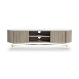 Isabella Grey TV Unit - 180cm Curved Storage Fluted - White Marble Top - thumbnail 3
