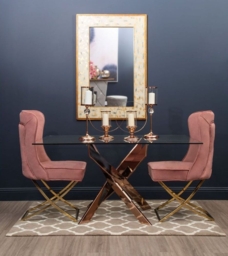 Allure  Glass and Rose Gold Intersected 6 Seater Dining Table - thumbnail 3