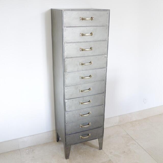 Tallboy Chest - Multi Drawer - Grey Metal - Industrial