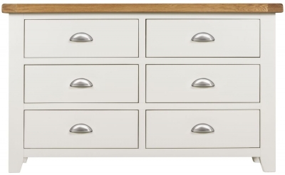Lundy White and Oak Wide Chest, 6 Drawers