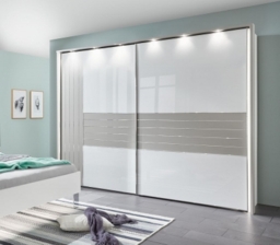 Cadiz 2 Door Vertically Divided Left Door Sliding Wardrobe in White and Pebble Grey - W 300cm