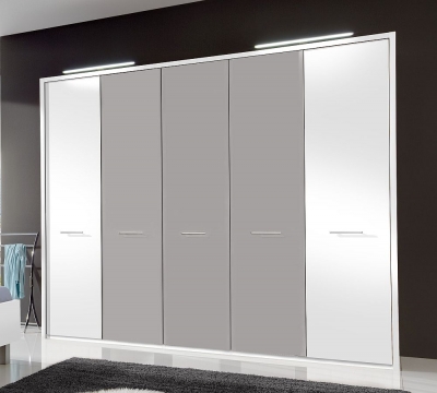 Portland 5 Door Wardrobe in White and Pebble Grey - W 250cm - image 1