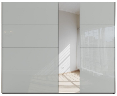Miramar 2 Door Sliding Wardrobe with Silk Grey Glass and Mirror Front  - W 271cm - image 1