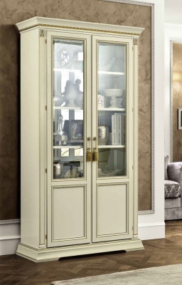 Camel Treviso Day White Ash Italian 2 Door vitrine with Wooden Shelves