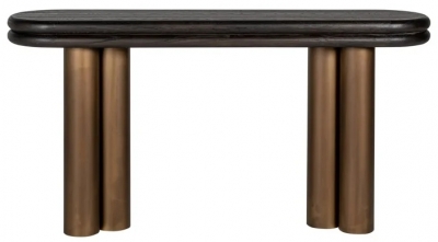 Macaron Rustic Black Oak and Brushed Gold Curved Console Table - image 1