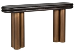 Macaron Rustic Black Oak and Brushed Gold Curved Console Table - thumbnail 3