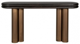 Macaron Rustic Black Oak and Brushed Gold Curved Console Table - thumbnail 1