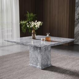 Turin Square Dining Table - 8 Seater - 140cm - Grey Marble - thumbnail 1