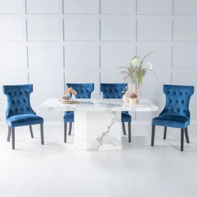 GET 2 CHAIRS FREE - Naples White Marble Dining Set - Courtney Blue Fabric Dining Chair - image 1