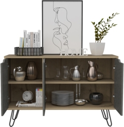 Manhattan Pine and Stone Effect 3 Door Sideboard with Hairpin Legs - thumbnail 2