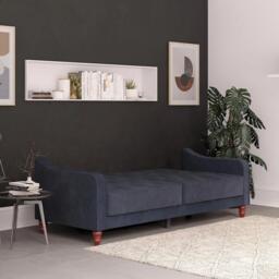 Novogratz Vintage Tufted Futon Sofa Bed - Blue Velvet Fabric - 2238679NUK - thumbnail 2