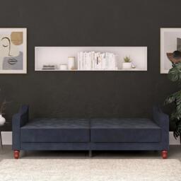 Novogratz Vintage Tufted Futon Sofa Bed - Blue Velvet Fabric - 2238679NUK - thumbnail 4