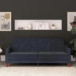 Novogratz Vintage Tufted Futon Sofa Bed - Blue Velvet Fabric - 2238679NUK - thumbnail 3