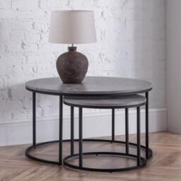 Staten Concrete Effect Round Nest of 2 Coffee Tables