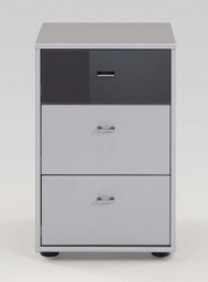 Tokio 3 Drawer Havana Glass Top Drawer Bedside Cabinet in White with Silver Handle