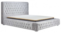 Grande Steel Crushed Velvet Fabric Bed - Sizes Available