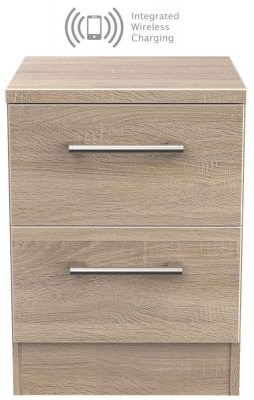 Devon Oak Effect 2 Drawer Bedside Cabinet with Wireless Charging