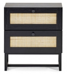 Padstow Black and Rattan 2 Drawer Bedside Cabinet