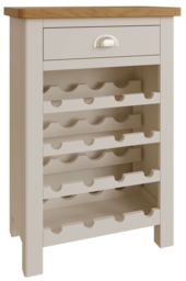 Portland Oak and Dove Grey Painted 1 Drawer Wine Cabinet - thumbnail 3