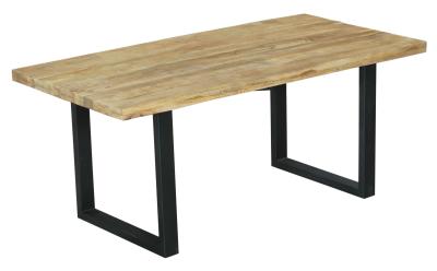 Fargo 6 Seater Industrial Dining Table - Rustic Mango Wood With Black U Legs - image 1