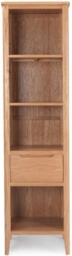 Asby Scandinavian Style Oak Narrow Bookcase, 150cm H with 1 Storage Drawer