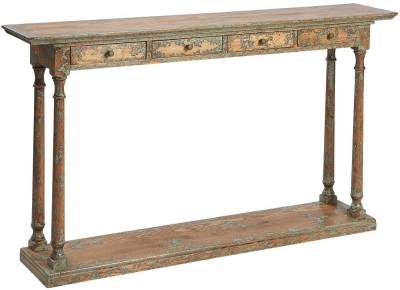 Renton Oak Narrow Hallway Console Table with 4 Drawers - Victorian Style