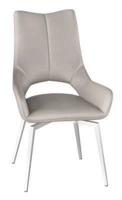 2 x Spinello Taupe Faux Leather Swivel Dining Chair with Chrome Base