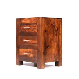 Cube Sheesham 3 Drawer Bedside Cabinet - thumbnail 2