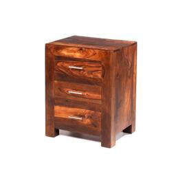 Cube Sheesham 3 Drawer Bedside Cabinet - thumbnail 3