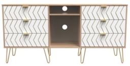 Jigsaw White and Oak Effect 150cm TV Unit with Gold Hairpin Legs
