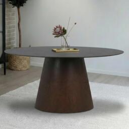 Bolton Oval Dining Table - Pedestal - 6 Seater - 160cm - Dark Wood - thumbnail 1