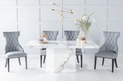 Naples White Marble Dining Set - Mimi Grey Faux Leather Dining Chair