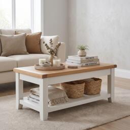 Melbourne Coffee Table - 110cm - White and Wood - thumbnail 1