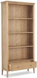Wadsworth Waxed Oak Large Bookcase, 185cm Tall Bookshelf with 1 Bottom Storage Drawer - thumbnail 2