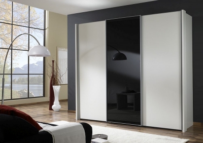 Miami 3 Door Sliding Wardrobe in White and Black Glass - W 250cm - image 1