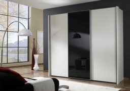 Miami 3 Door Sliding Wardrobe in White and Black Glass - W 250cm - thumbnail 1