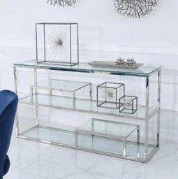 Harry Tier Glass and Chrome Console Table - thumbnail 3