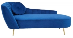 Felizia Midnight Blue Velvet Fabric Left Arm Lounge Chaise with Gold Legs
