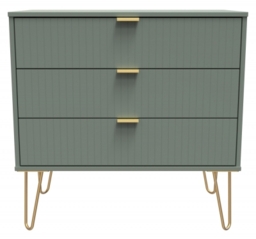 Linear Green 3 Drawer Small Chest with Hairpin Legs