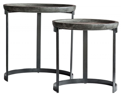 Ottawa Grey Wash Mango Wood and Black Metal Round Nest of 2 Tables - image 1
