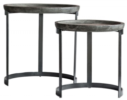 Ottawa Grey Wash Mango Wood and Black Metal Round Nest of 2 Tables - thumbnail 1