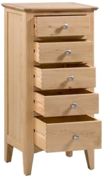 Lowell Natural Oak Narrow Chest, 5 Drawers Tallboy - thumbnail 2
