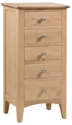 Lowell Natural Oak Narrow Chest, 5 Drawers Tallboy - thumbnail 3