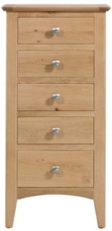 Lowell Natural Oak Narrow Chest, 5 Drawers Tallboy - thumbnail 1